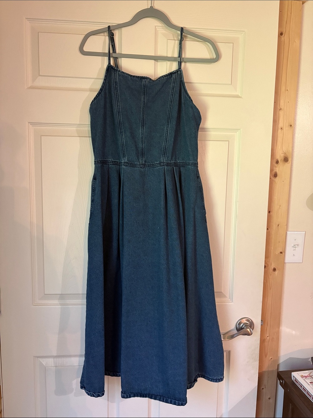 Daisy Blue Denim Midi Dress with Spaghetti Straps